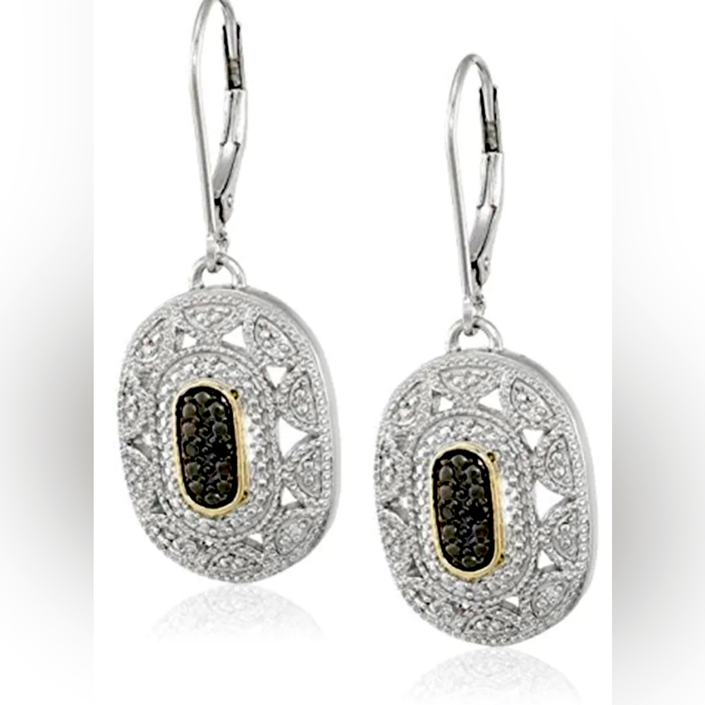 Fashion Silver And Gold Black Zircon Art Deco Earring Jewelry
